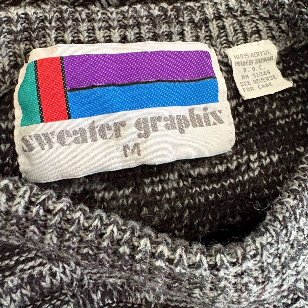 Vintage Sweater Graphix Grey Knit Pullover Sweater Size Medium - Picture 6 of 7
